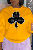Yellow Fashion Casual Print Patchwork O Neck Tops