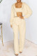 Cream White Casual Solid Patchwork Zipper Hooded Collar Long Sleeve Two Pieces