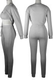 Grey Sexy Solid Hollowed Out Split Joint Asymmetrical O Neck Long Sleeve Three Pieces