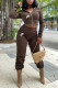 Brown Fashion Sportswear Print Patchwork Hooded Collar Long Sleeve Two Pieces