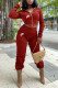 Red Fashion Sportswear Print Patchwork Hooded Collar Long Sleeve Two Pieces