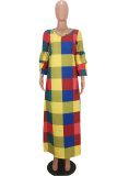 Multi-color Fashion Sexy Cap Sleeve 3/4 Length Sleeves V Neck A-Line Floor-Length ruffle Print Print Dresses