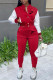 Red Fashion Casual Embroidery Patchwork O Neck Long Sleeve Two Pieces