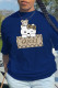 Navy Blue Casual Street Print Patchwork O Neck T-Shirts