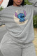 Grey Casual Daily Print Patchwork O Neck Tops