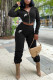 Black Fashion Sportswear Print Patchwork Hooded Collar Long Sleeve Two Pieces