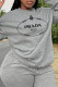 Grey Casual Street Print Patchwork Letter O Neck Tops