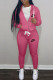 Rose Red Fashion Street Print Patchwork Hooded Collar Long Sleeve Two Pieces
