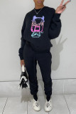 Grey Casual Print Patchwork O Neck Long Sleeve Two Pieces