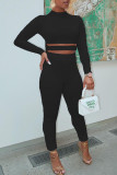 White Sexy Solid Hollowed Out Patchwork O Neck Regular Jumpsuits