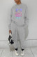 Grey Casual Print Patchwork O Neck Long Sleeve Two Pieces