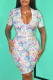 White Sexy Print Patchwork Turndown Collar Skinny Rompers