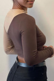 Black Sexy Solid Hollowed Out Patchwork O Neck Tops