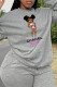 Grey Casual Street Print Patchwork O Neck Tops