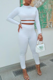 White Sexy Solid Hollowed Out Patchwork O Neck Regular Jumpsuits