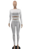 White Sexy Solid Hollowed Out Patchwork O Neck Regular Jumpsuits