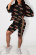 Black Fashion Sexy Print Patchwork Asymmetrical O Neck Three Quarter Two Pieces