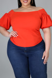 Orange Fashion Casual Solid Off the Shoulder Plus Size Tops