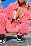 Pink Casual Sportswear Solid Patchwork Zipper Hooded Collar Long Sleeve Two Pieces