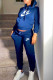 Royal Blue Fashion Street Print Patchwork Hooded Collar Long Sleeve Two Pieces