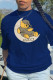 Navy Blue Casual Street Character Print Patchwork O Neck T-Shirts