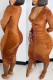 Brown Sexy Solid Patchwork Draw String Fold V Neck One Step Skirt Dresses