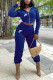 Royal Blue Fashion Sportswear Print Patchwork Hooded Collar Long Sleeve Two Pieces