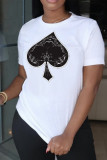 White Casual Street Print Patchwork O Neck T-Shirts
