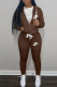 Coffee Fashion Street Print Patchwork Hooded Collar Long Sleeve Two Pieces