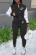 Black Fashion Casual Embroidery Patchwork O Neck Long Sleeve Two Pieces
