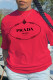 Red Casual Street Print Patchwork O Neck T-Shirts