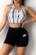 Black Fashion Sportswear Print Patchwork O Neck Sleeveless Two Pieces