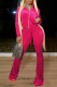 Rose Red Casual Solid Patchwork Zipper Collar Long Sleeve Two Pieces