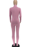 Red Casual Sportswear Solid Patchwork Turtleneck Regular Jumpsuits