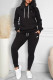 Black Fashion Casual Print Patchwork Hooded Collar Long Sleeve Two Pieces