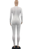 White Sexy Solid Hollowed Out Patchwork O Neck Regular Jumpsuits