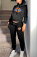 Black Fashion Street Print Patchwork Hooded Collar Long Sleeve Two Pieces