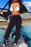 Pink Casual Sportswear Solid Patchwork Zipper Hooded Collar Long Sleeve Two Pieces