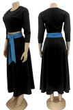 Yellow Casual Solid Patchwork O Neck Three Quarter Two Pieces