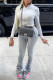 Gray White Fashion Casual Solid Fold Zipper Collar Long Sleeve Two Pieces