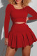 Red Fashion Casual Solid Basic U Neck Long Sleeve Two Pieces