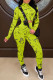 Green Fashion Casual Print Basic Zipper Collar Long Sleeve Two Pieces