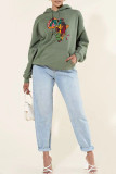 White Fashion Casual Print Basic Hooded Collar Tops