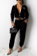 Black Street Embroidery Patchwork Turndown Collar Long Sleeve Two Pieces