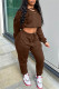 Brown Fashion Casual Solid Hollowed Out V Neck Long Sleeve Two Pieces