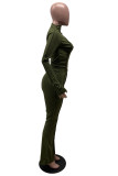 Army Green Fashion Casual Solid Patchwork Turtleneck Long Sleeve Two Pieces