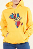 White Fashion Casual Print Basic Hooded Collar Tops