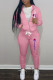 Pink Fashion Street Print Patchwork Hooded Collar Long Sleeve Two Pieces