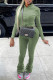 Green Fashion Casual Solid Fold Zipper Collar Long Sleeve Two Pieces