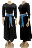 Yellow Casual Solid Patchwork O Neck Three Quarter Two Pieces